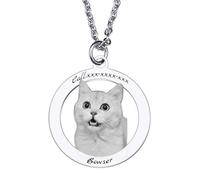 MunkiMix Collana in Acciaio Inossidabile con Foto Personalizzata con Immagine di Cane e Gatto incisa in Nero e Bianco Regalo per Uomini/Donne Ciondolo commemorativo a Forma Rotonda
