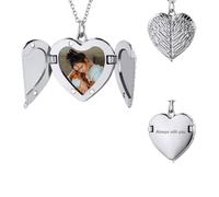 MunkiMix Collana Personalizzata con Medaglione a Cuore in Argento con Ali D'angelo Collana con Medaglione con Foto Gioielli Personalizzati per Donna Regali per la Festa Della Mamma (Stile C1)