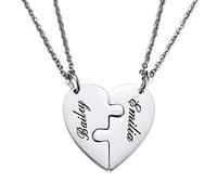 MunkiMix Collana Personalizzata per Uomo/Donna Collana di Coppia/Amicizia per 2/3/4/5 Pezzi Set di Collane con Pezzi di Puzzle A Cuore Nero/Argento Nome/Testo Dell'incisione