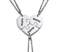 MunkiMix Collana Personalizzata per Uomo/Donna, Collana di Coppia/Amicizia per 2/3/4/5 Pezzi, Set di Collane con Pezzi di Puzzle A Cuore Nero/Argento, Collana con Incisione Nome/Testo