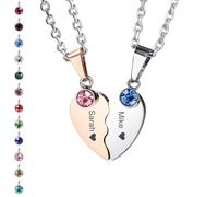 MunkiMix Personalizzato Nome Testo Data 2 Collane Mezzo Cuore Regali per Donna Fidanzata Migliore Amica Mamma Ragazze Adolescenti Amanti Coppie Fidanzato San Valentino con Pietra Portafortuna