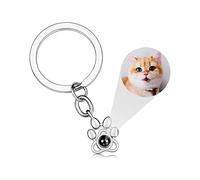 MunkiMix Portachiavi con Foto Colorata Personalizzata con Ciondolo Proiezione in Argento Sterling Portachiavi in Argento con Stampa della Zampa Memoriale per la Perdita Cane Gatto