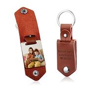 MunkiMix Portachiavi in Pelle Personalizzato Regali per Uomo Fidanzato Papà Marito Foto Immagine Data Nome Portachiavi per la Festa del Papà Foto a Colori in Pelle Marrone