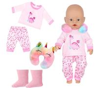 MUNKST, Set di vestiti per bambole da 45,7 cm, accessori per bambole da 35-45 cm, con top a forma di dinosauro rosa, cuscino e calzini a forma di U, grazioso vestito per Baby Annabell/Baby Born, per