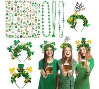 MUNSKT 18 pezzi. Patrick's Day Decorations Party Supplies,Irish Lucky Glow-in-the-Dark Temporary Tattoos, Ireland St Patricks Day Headband Necklaces,Irish St Patricks Day Accessories