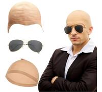 MUNSKT 3 cappellini in lattice Bald Mask Bald Head con 1 berretto Wig e 1 paio di sunglasses, Fancy Dress Cosplay Hat Costume accessorio per Halloween Children Adults
