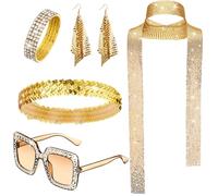 MUNSKT 70s 80s Discoteca Accessori per le donne, paillettes paillettes scintillanti polsini sciarpa occhiali da sole orecchini fascia da discoteca abbigliamento per la festa del Carnevale