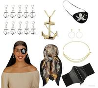 MUNSKT Accessori da pirata da donna, costumi da pirata da donna, fasce per capelli, parrucche, gioielli, cinture, occhiali da pirata, catene da cintura, Mardi Gras Halloween, costumi da gioco di ruolo