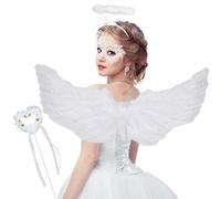 MUNSKT Ali d'Angelo Bianche e Aureola con Bacchetta da Fata, Costume da Angelo Bianco con Maschera Sexy in Pizzo, Ali d'Angelo per Adulti per Natale, Halloween, Festa di Compleanno
