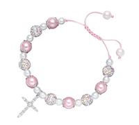 MUNSKT Braccialetti per la prima comunione e cresima, per ragazze, con perle rosa, con croce e croce, per adolescenti, ragazze, figlia, nipote, bambini, fede religiosa, regalo per cristiani, Misura