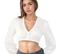 MUNSKT Camicetta Dirndl da Donna Bianca Dirndl Bluse Elegante Camicetta Dirndl Camicia Bavarese Donna Scollatura a V Bianco (Bianco, 40)