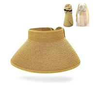 MUNSKT Cappello di paglia, pieghevole, con borsa di immagazzinaggio, cappello ombreggiante a tesa larga o cappello da spiaggia a coda di cavallo, cappello da sole portatile senza rullo superiore per