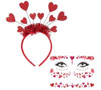 MUNSKT Cerchietto per capelli a forma di cuore, adesivo per viso, accessorio creativo per l'amore, set da due pezzi, tatuaggi per il viso, adatto per feste e riunioni