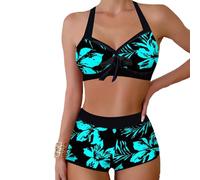 MUNSKT Costume Bikini Two Piece Ties Up Set Bikini Sportivo Taglie Grandi Costume da Bagno con Stampa Floreale Bella Costume da Bagno a Vita Alta per Donne
