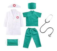 MUNSKT Costume da medico per bambini,Gioco d'imitazione Dottore,Set di camicetta da medico con stetoscopio,Kit giocattolo medico per ragazzo ragazza (120)