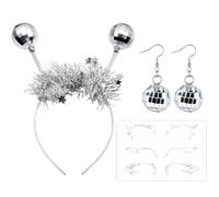 MUNSKT Disco Ball Cerchietto Donna Piume Colorate Accessori Capelli Fasce per Capelli Arcobaleno Fascia Testa con Orecchini Pietre Glitter Face Carnevale Party per feste a tema