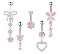 MUNSKT Piercing Ombelico, 5 Pezzi Piercing Ombelico Pendente, Penzoloni A Farfalla Del Cuore, Gioielli Del Piercing Per Le Ragazze Femminili