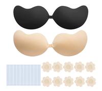 MUNSKT Reggiseno adesivo Push Up Set senza spalline con biadesivo e copricapezzoli, Nero & Colore, A