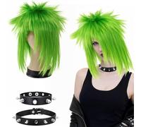 MUNSKT Set con bracciale a forma di pipistrello, lungo mullet per adulti, lungo vestito, lungo dritto, 70 s 80 s Mullet Rocker Wigs, Diva Rocker Fancy Dress Wig for Carnival Party Festival Halloween