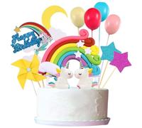 MUNSKT Set di 32 pezzi decorazioni per torta di compleanno per bambini, arcobaleno pianeta cloud palloncini per uomini e donne, macaron decorazione party forniture