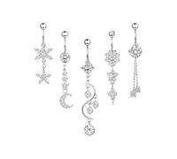 MUNSKT Set di 5 anelli Belly Button 14 G - Surgical Steel Navel Piercing Jewelry with Pearls, Silver Belly Bars for Women, Acciaio inossidabile