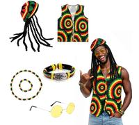 MUNSKT Set di accessori di rasta, kit costume reggae giamaicano, parrucca di dreadlocks intrecciate giamaicane, per uomo e donna, carnevale, cosplay, festa di Halloween (B)
