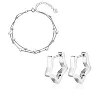 MUNSKT Set di gioielli in argento da donna, bracciale con stella regolabile e orecchini a stella simboleggiano il legame a cuore, la migliore scelta di regalo di compleanno