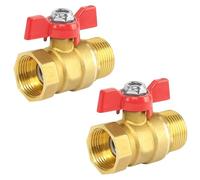 MUNTE 2 Pezzi Valvola a Sfera in Ottone 3/4 Pollici, Valvola Erogatrice a Sfera 3/4", Valvole a Farfalla ad Attacco con Impugnatura Ala Rossa, per Sistemi di Tubazioni in Cucine, Bagni, Giardini