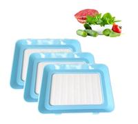 MUNTE 3 Pezzi Vassoi per la Conservazione Degli Alimenti Blu, Porta Affettati per Frigorifero Impilabile, Contenitori per Affettati Fresh con Pellicola TPU, per Salsicce, Verdure, Carne