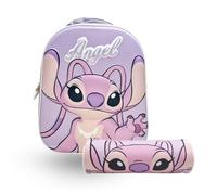 MUNTRADE Set Scolastico Angel 2 Pezzi | Zaino 3D Lilla + Astuccio Rotondo | Design Lilla, Per Asilo, Scuola, Escursioni E Viaggi, Chiusura A Cerniera