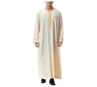 Munweiyu Caftano musulmano Abito da uomo Medio Oriente Robe Arabo manica lunga Camicia a maniche lunghe Ricamata collo alto Tasche Thobe Camicia Collo alto Top Abbigliamento da preghiera Stampa