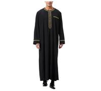 Munweiyu Caftano musulmano Abito da uomo Medio Oriente Robe Arabo manica lunga Camicia a maniche lunghe Ricamata collo alto Tasche Thobe Camicia Collo alto Top Abbigliamento da preghiera Stampa