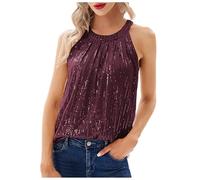 Munweiyu Camicetta da donna con paillette, scollo a V, stile vintage, camicette da cocktail, club, abbigliamento notturno, scollo rotondo, lucido, tunica, top largo, traspirante, streetwear, RD1, XL