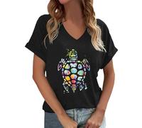 Munweiyu Camicetta in jeans da donna, elegante, con colletto Peter Pan, maniche a 3/4, leggera, traspirante, girocollo, a maniche lunghe, vintage, tinta unita, streetwear, O nero., XXL