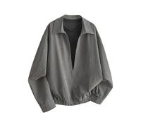 Munweiyu Camicia a righe da uomo 2 in 1, con scollo a V, a maniche lunghe, per feste, club, business, a strisce, grigio scuro, L