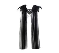 Munweiyu Mantello in rete con piume, da donna, in tulle, per matrimoni, da vampiro, per feste e cosplay, Nero , Taglia unica