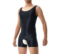 Munweiyu Shapewear - Body da uomo aperto sul cavallo per la pancia, dimagrante, modellante, a compressione, a forma di corpo, lucido, a maniche corte, Nero , L