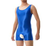 Munweiyu Shapewear - Body da uomo aperto sul cavallo per la pancia, dimagrante, modellante, a compressione, a forma di corpo, lucido, a maniche corte, Blu, XL
