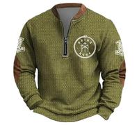 Munweiyu Vikings, maglione da uomo, a mezza zip, con bussola, martello e mitologia, a maniche lunghe, con tatuaggi, gotico, medievale, maglietta vintage, verde scuro, 5XL