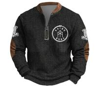 Munweiyu Vikings, maglione da uomo, a mezza zip, con bussola, martello e mitologia, a maniche lunghe, con tatuaggi, gotico, medievale, maglietta vintage, Nero , S