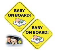 MUNZE 2 Pezzi Adesivi Baby On Board, Di Baby In Car Sticker Per Finestra Da Auto Per Bambini Carino Bimbo A Bordo Sign Bacheca, Giallo.