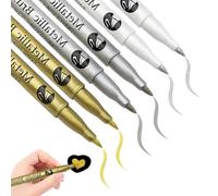 MUNZE 6 Pezzi Pennarello Acrilico Bianco Oro Argento, Pennarello Indelebile Oro Bianco Argento Pennarelli Metallici Per Tessuto, Vetro, Legno, Sassi, Pelle, Plastica, Metallo, Album.