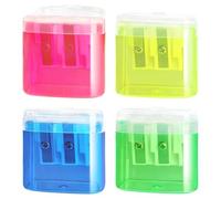 MUNZE Temperamatite Con Serbatoio, 4 Pezzi Rosso Giallo Blu Verde, Doppi Fori Per Matite Spesse E Sottili, Dimensioni 4Cm X 3.5Cm X 2Cm, Per Bambini Scuola E Uffici