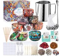 MUOIVG Kit di produzione di candele di cera fai da te, candele fai da te, kit fabbricazione candele profumate, 50 stoppini di candela, 1 vaso di fabbricazione, 8 scatole di vasi, 56 adesivi per