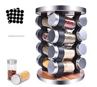 MUOIVG Porta Spezie ,360 ° Portaspezie Girevole,Con 16 Barattoli Spezie,Portaspezie da Cucina,Supporto per spezie Salvaspazio,Facile da Pulire,Con Etichette e Penne