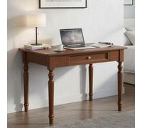 MUOLVSQ Scrivania da 78,7 cm in legno massello con 1 cassetto, scrivania per computer piccola in noce ricco, tavolo da studio moderno della metà del secolo e mobile da camera da letto compatto