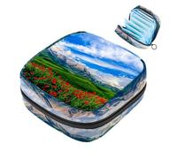 MUOOUM Bella Mountain Green Valley Poppy - Borsa per assorbenti mestruali, portatile, con cerniera, per ragazze e donne, Colore 1, 4.7x6.6x6.6 in/12x17x17 cm