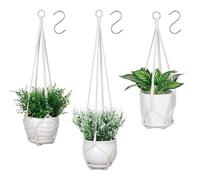Muorruo 3 Piante sospese in macramè, Sospensione per Piante da Interni con 3 Ganci, Porta Piante all'Uncinetto Senza Nappe per Interni ed Esterni, Stile Boho, Avorio (vasi Non Inclusi)