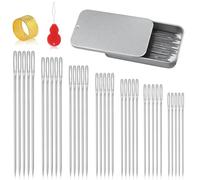 Muorruo 35 Pezzi Aghi da Cucito con cruna Larga, 7 Dimensioni, Aghi Appuntiti per Cucito a Mano, ago per Filo da Ricamo in Pelle, ago in Acciaio Inossidabile con infila ago, ditale per Artigianato