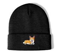 Muorruo Berretto a maglia con risvolto e ricamo Corgi, berretto invernale caldo con polsino, berretto da sci caldo per uomini e donne, berretto invernale per amanti dei Corgi